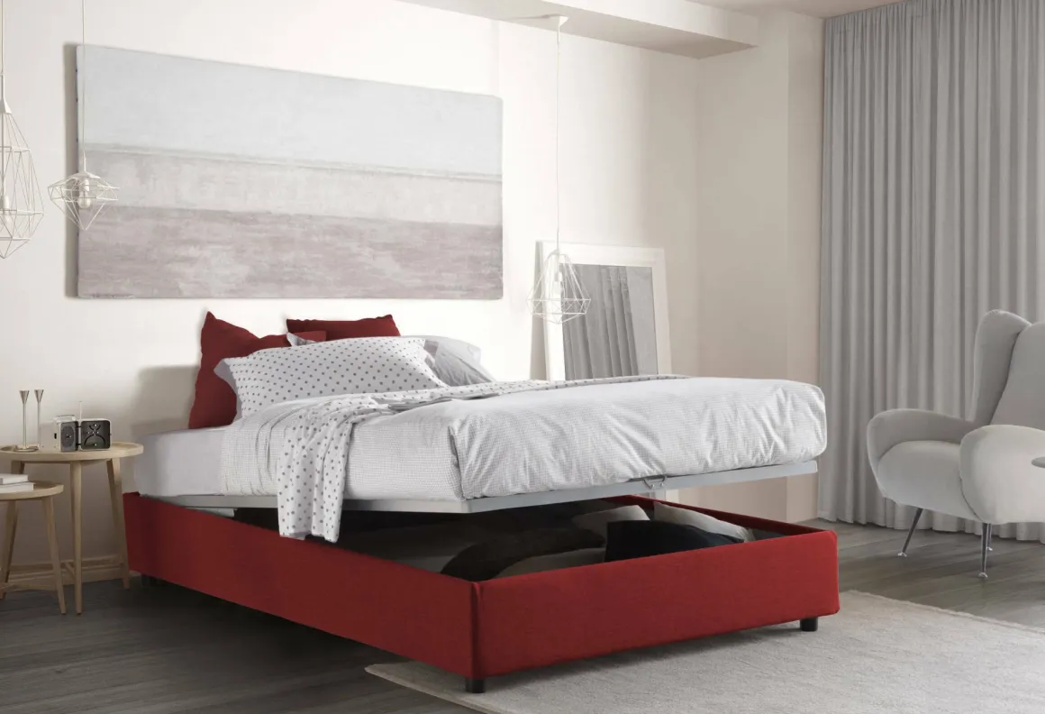 Letto alla francese in tessuto rosso 155x205cm - Attilino