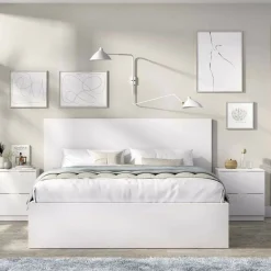 Letti Contenitore|Letti Alla Francese > Dmora Letto alla francese moderno bianco e rovere 195x146cm - Villata Marrone, Bianco Rovere