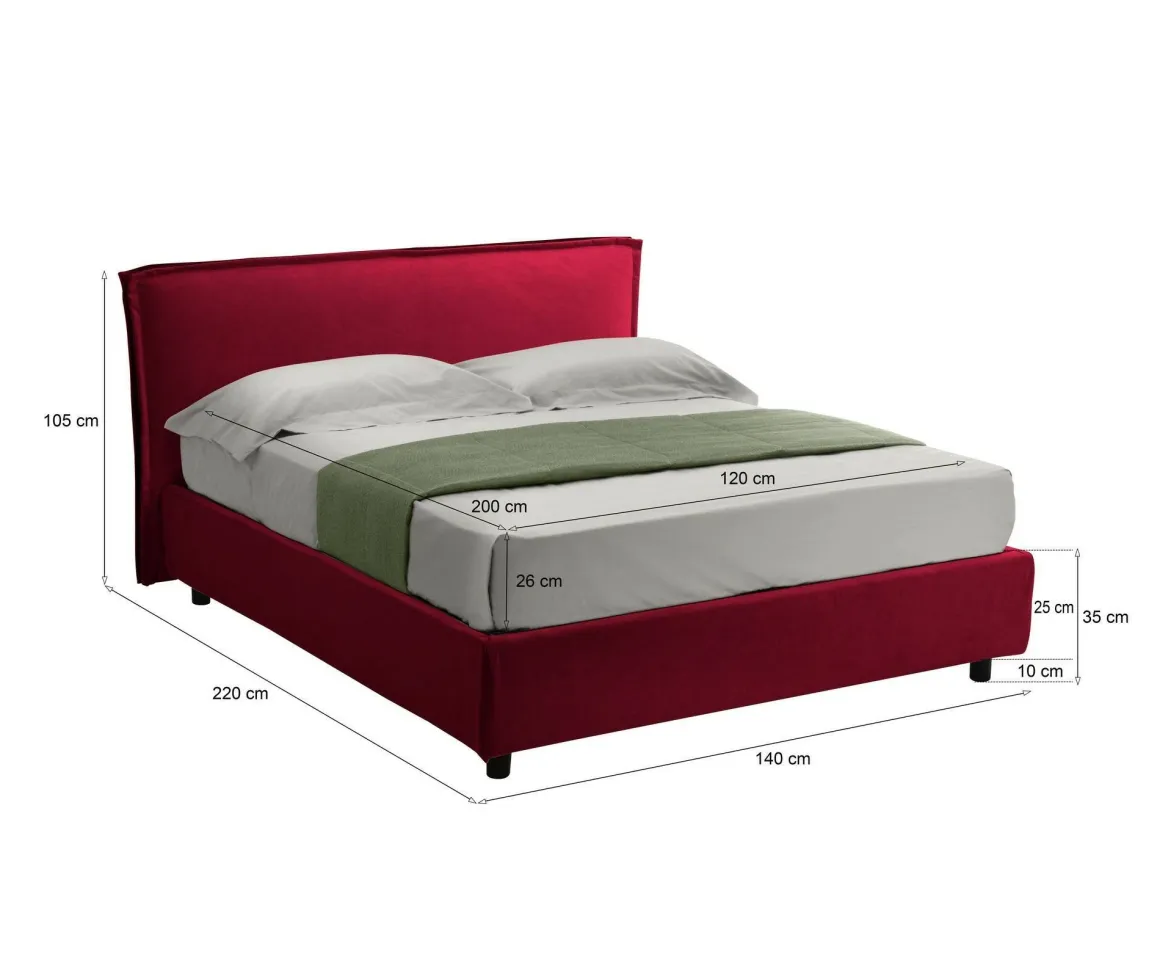 Letti Contenitore > Dmora Letto Alla Francese Materasso Incluso Sfoderabile, Contenitore Made in Italy - Broni Rosso