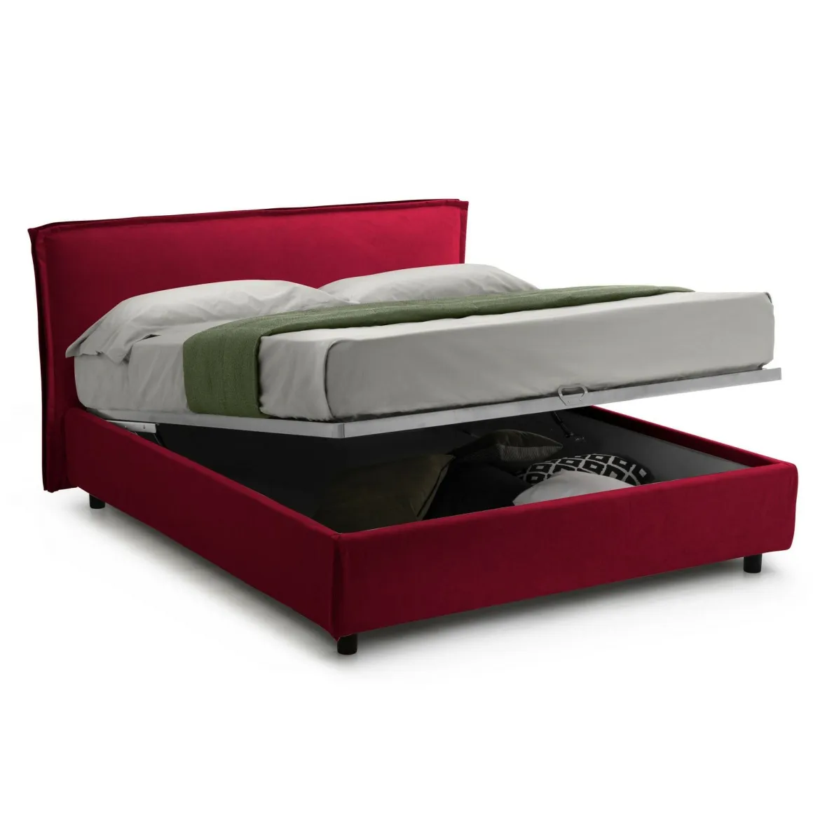 Letti Contenitore > Dmora Letto Alla Francese Materasso Incluso Sfoderabile, Contenitore Made in Italy - Broni Rosso