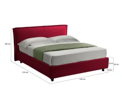 Letto Alla Francese Rosso Sfoderabile Contenitore, Dimensione Materasso 120x190 cm Made in Italy - Bronte