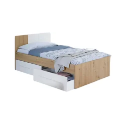 Letto bambini 2 cassetti contenitori 196x97cm rovere nodi e bianco - Azalia