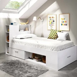 Cameretta|Letti Contenitore > Dmora Letto bambini cassetti e scaffale 218x99cm - Adrielle Bianco