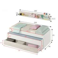 Letto bambini contenitore199x96cm bianco - Art