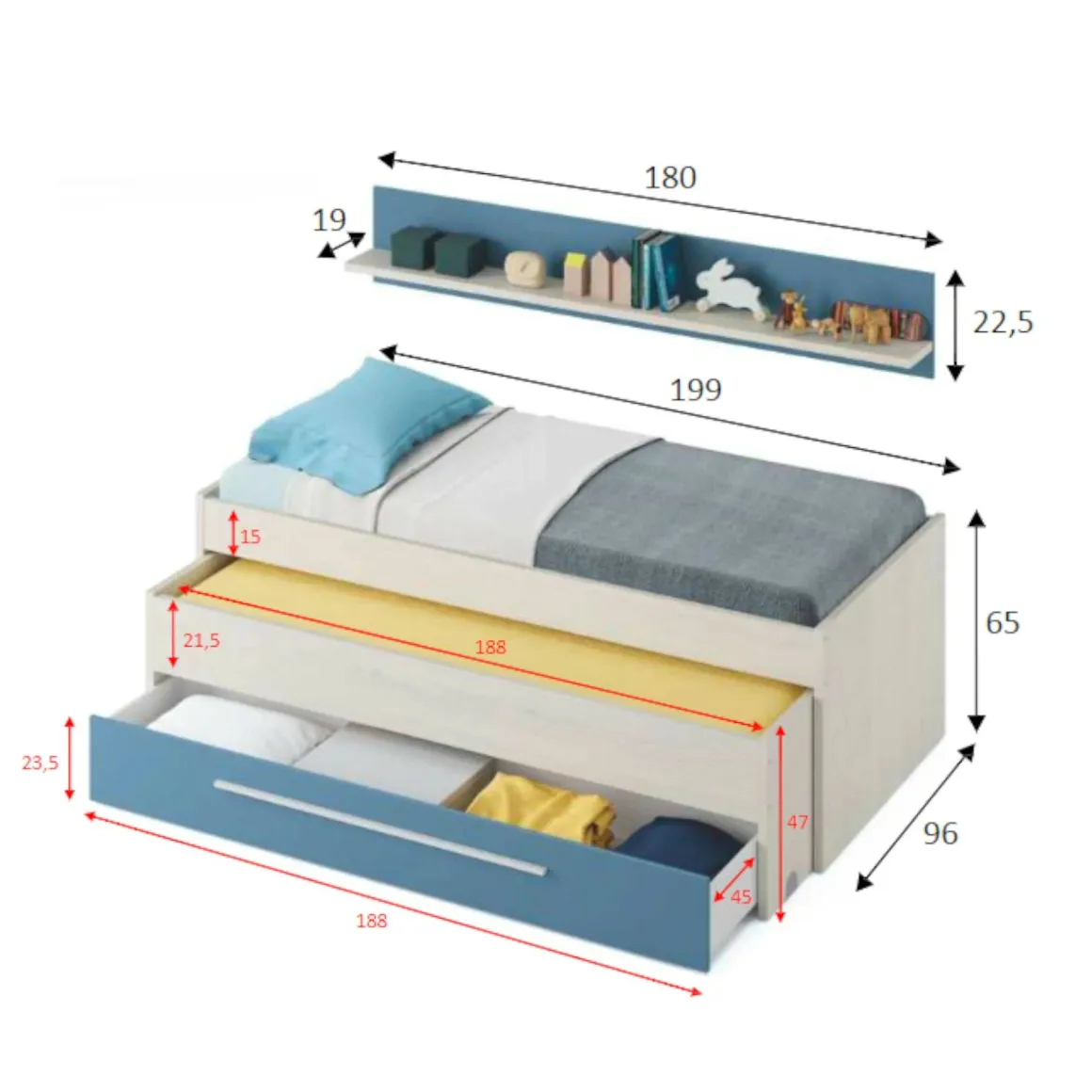 Letto bambini 199x96cm azzurro - Art