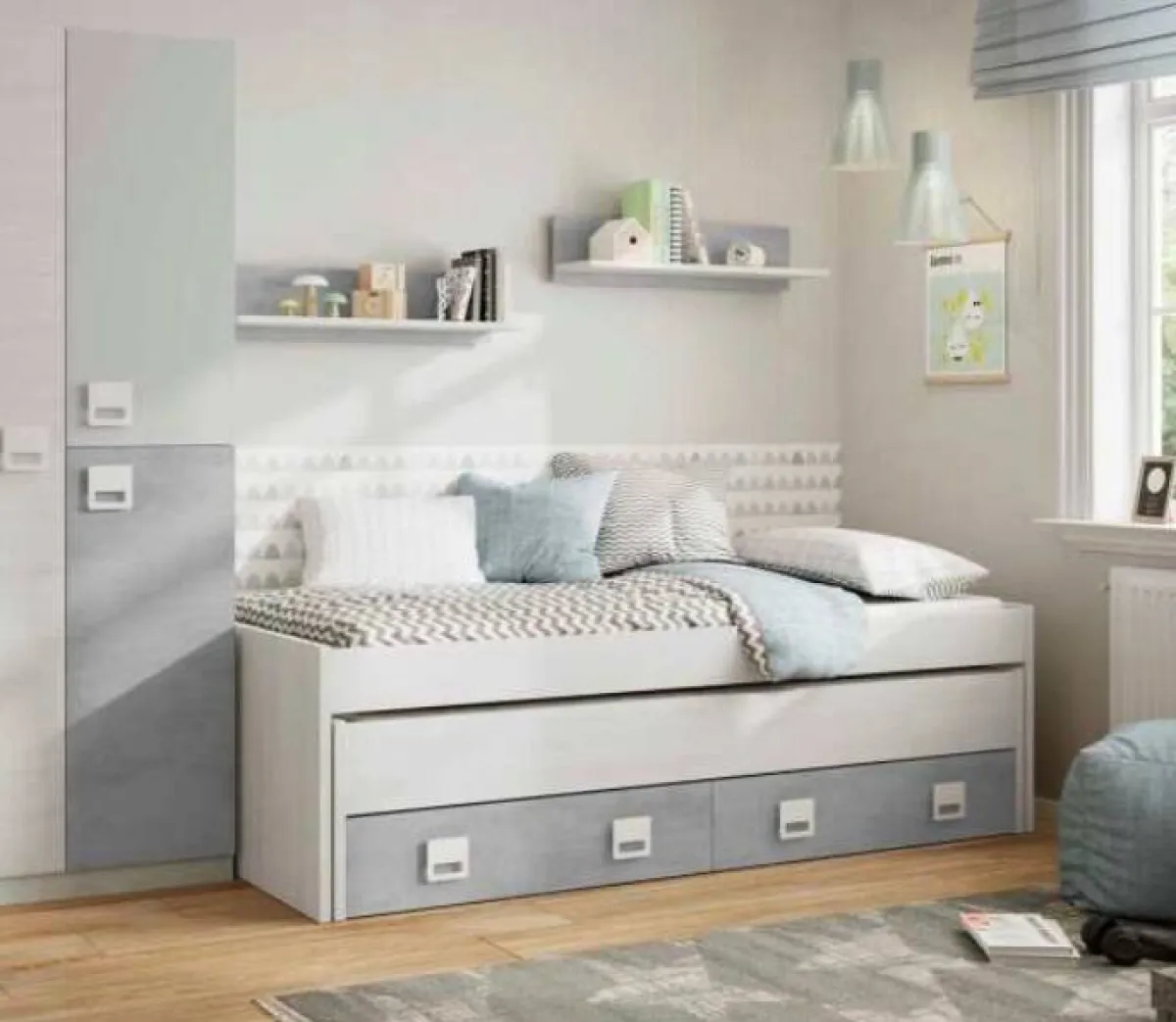 Cameretta|Camera Da Letto > Dmora Letto bambini 199x96cm bianco e cemento - Balzola Grigio, Bianco Cemento