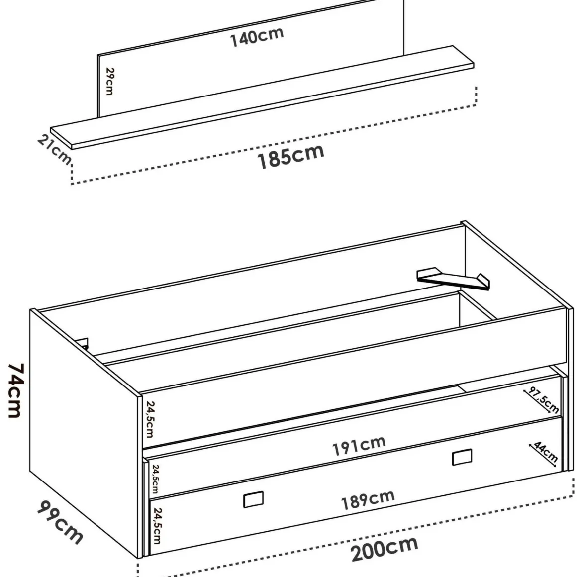 Letto bambini 200x99cm bianco e rosa - Arod