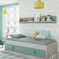 Cameretta|Letti Estraibili > Dmora Letto bambini 201x98cm bianco e verde acqua - Aqua Verde, Bianco Acqua
