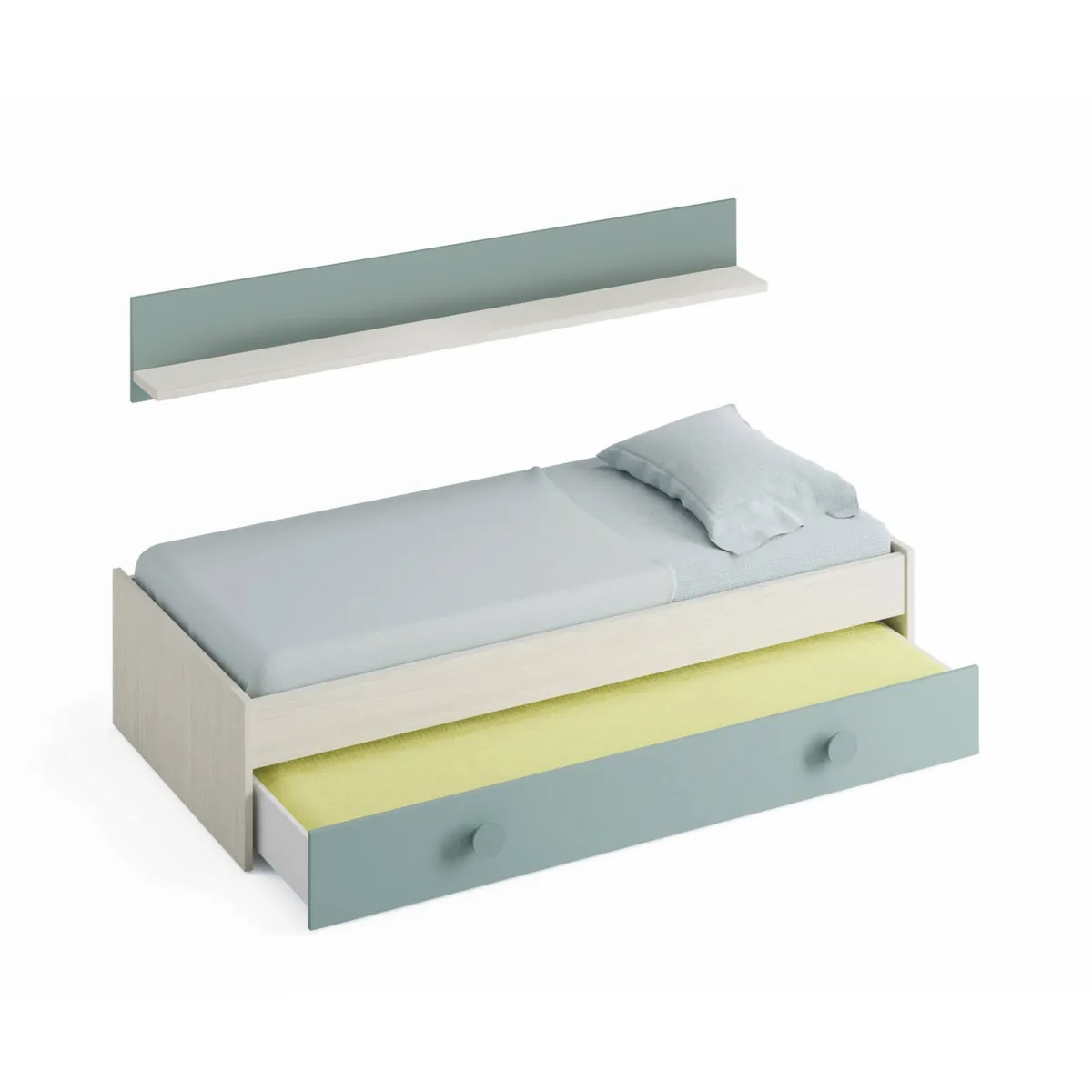 Cameretta|Letti Estraibili > Dmora Letto bambini 201x98cm bianco e verde acqua - Aqua Verde, Bianco Acqua