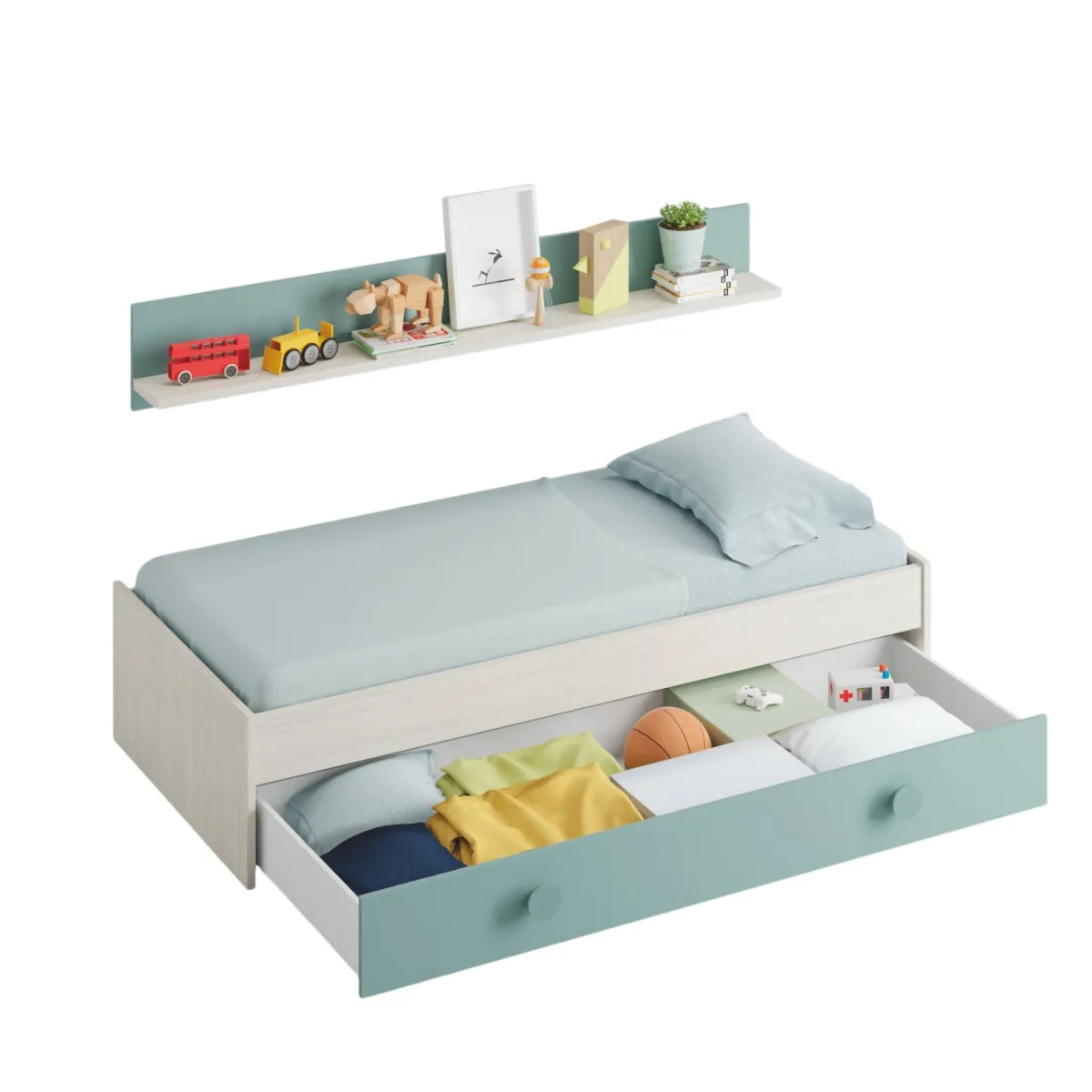 Cameretta|Letti Estraibili > Dmora Letto bambini 201x98cm bianco e verde acqua - Aqua Verde, Bianco Acqua