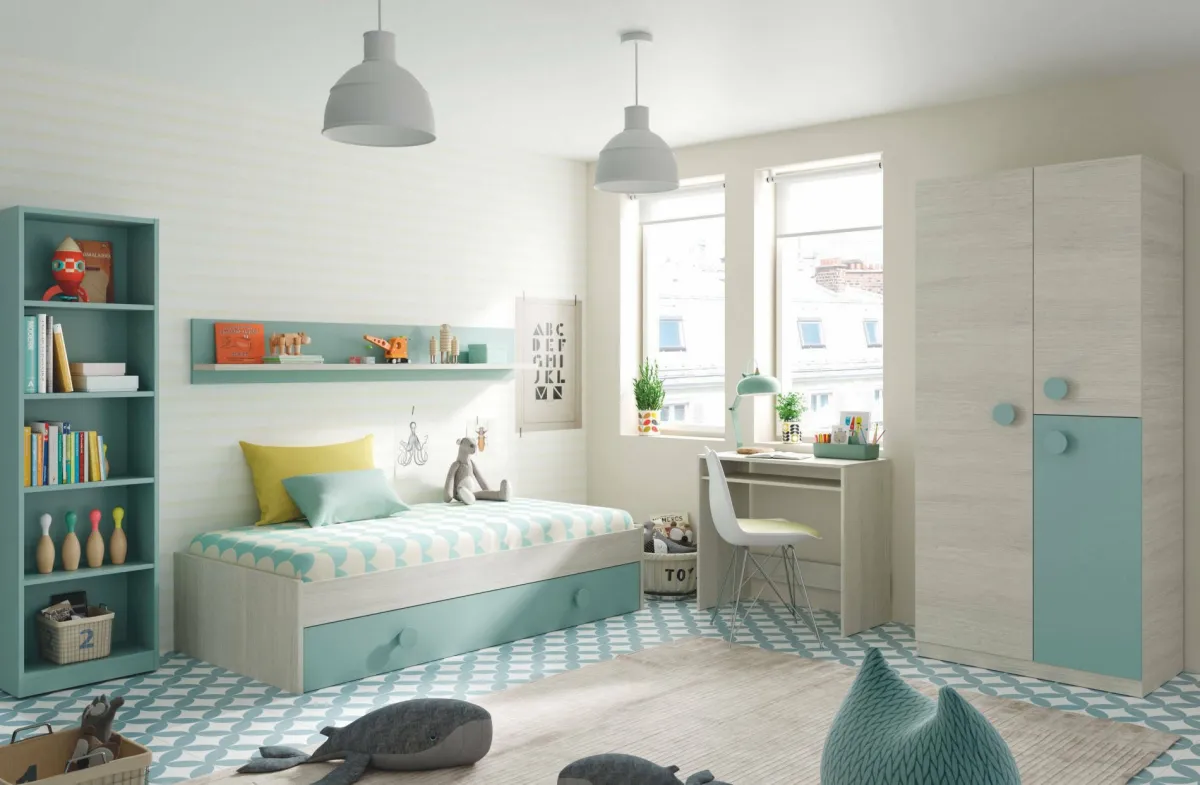 Cameretta|Letti Estraibili > Dmora Letto bambini 201x98cm bianco e verde acqua - Aqua Verde, Bianco Acqua