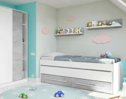 Letto contenitore bambini 199x96cm bianco e cemento - Asi