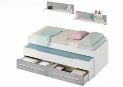 Letto contenitore bambini 199x96cm bianco e cemento - Asi