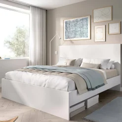 Letti Alla Francese > Dmora Letto francese comodo bianco e rovere 195x258cm - Zimella Marrone, Bianco Rovere