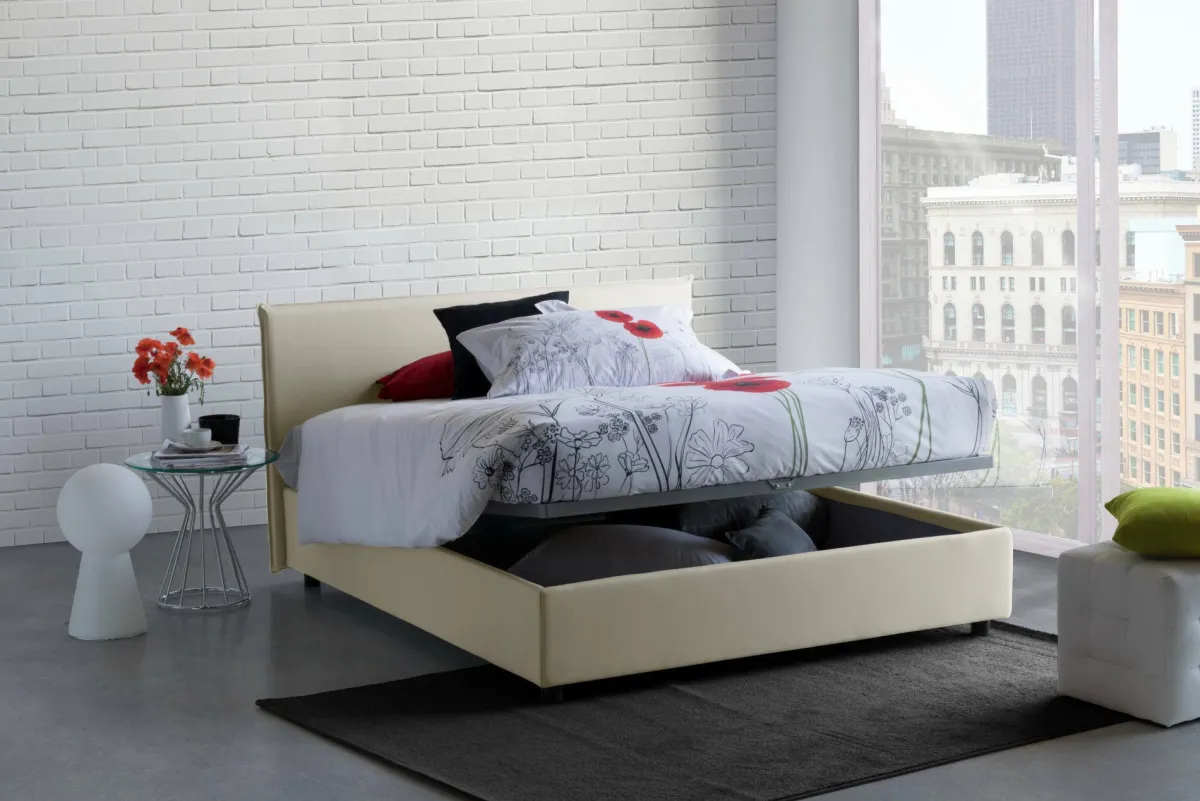 Letti Contenitore|Letti Alla Francese > Dmora Letto francese contenitore 155x205cm - Angelic Beige