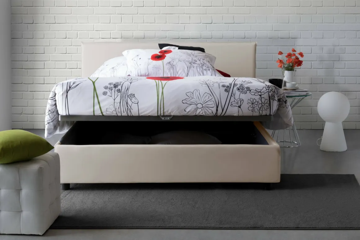 Letto francese contenitore beige 155x215cm - Aros