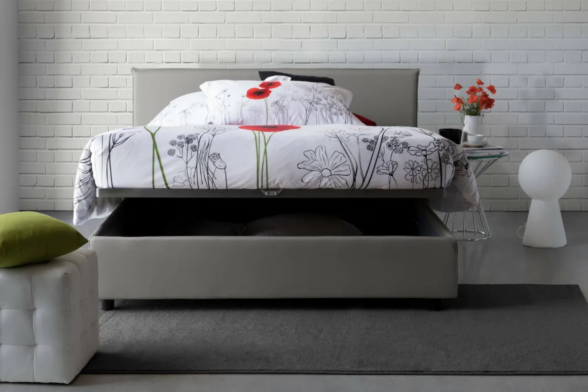 Letto francese contenitore grigio 155x215cm - Aros