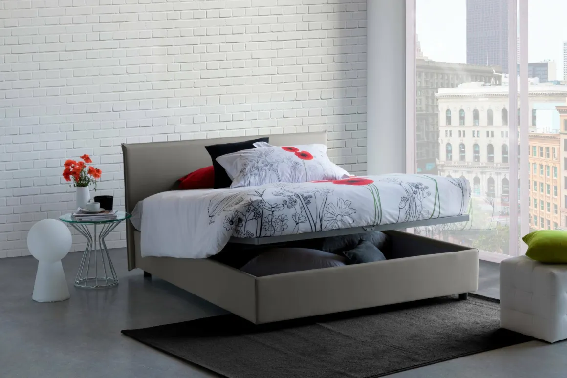 Letto francese contenitore grigio 155x215cm - Aros