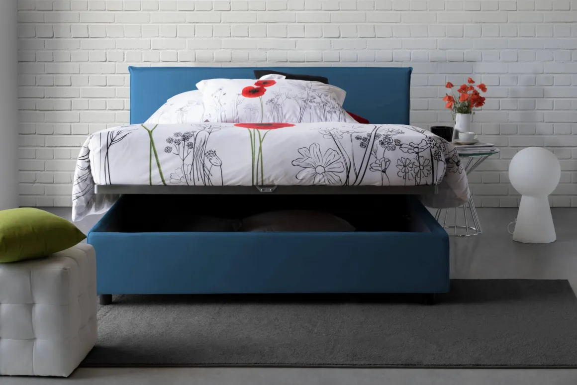 Letto francese con testiera blu 155x215cm - Alvacus