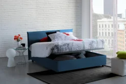 Letto francese con testiera blu 155x215cm - Alvacus
