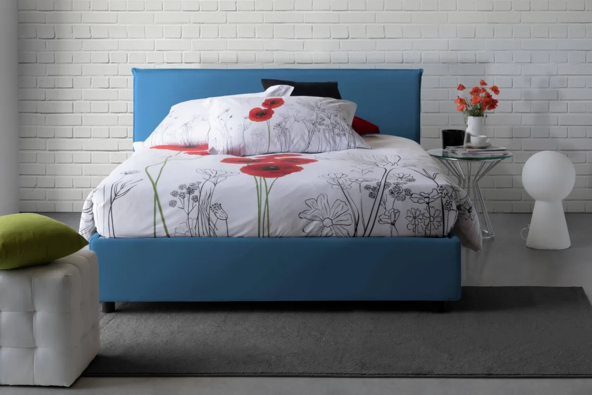 Letto francese con testiera blu 155x215cm - Alvacus