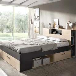 Letto francese elegante antracite e rovere 218x149cm - Conching
