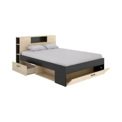 Letto francese elegante antracite e rovere 218x149cm - Conching