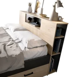 Letto francese elegante antracite e rovere 218x149cm - Conching