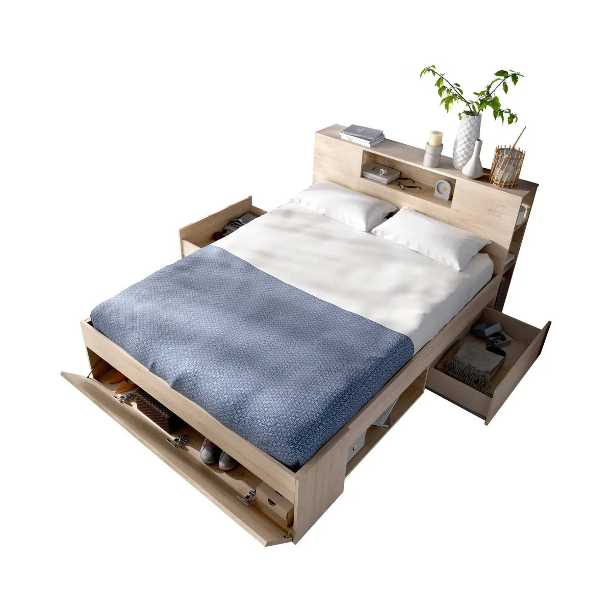 Letti Contenitore > Dmora Letto francese elegante rovere 218x149cm - Conching Marrone Rovere