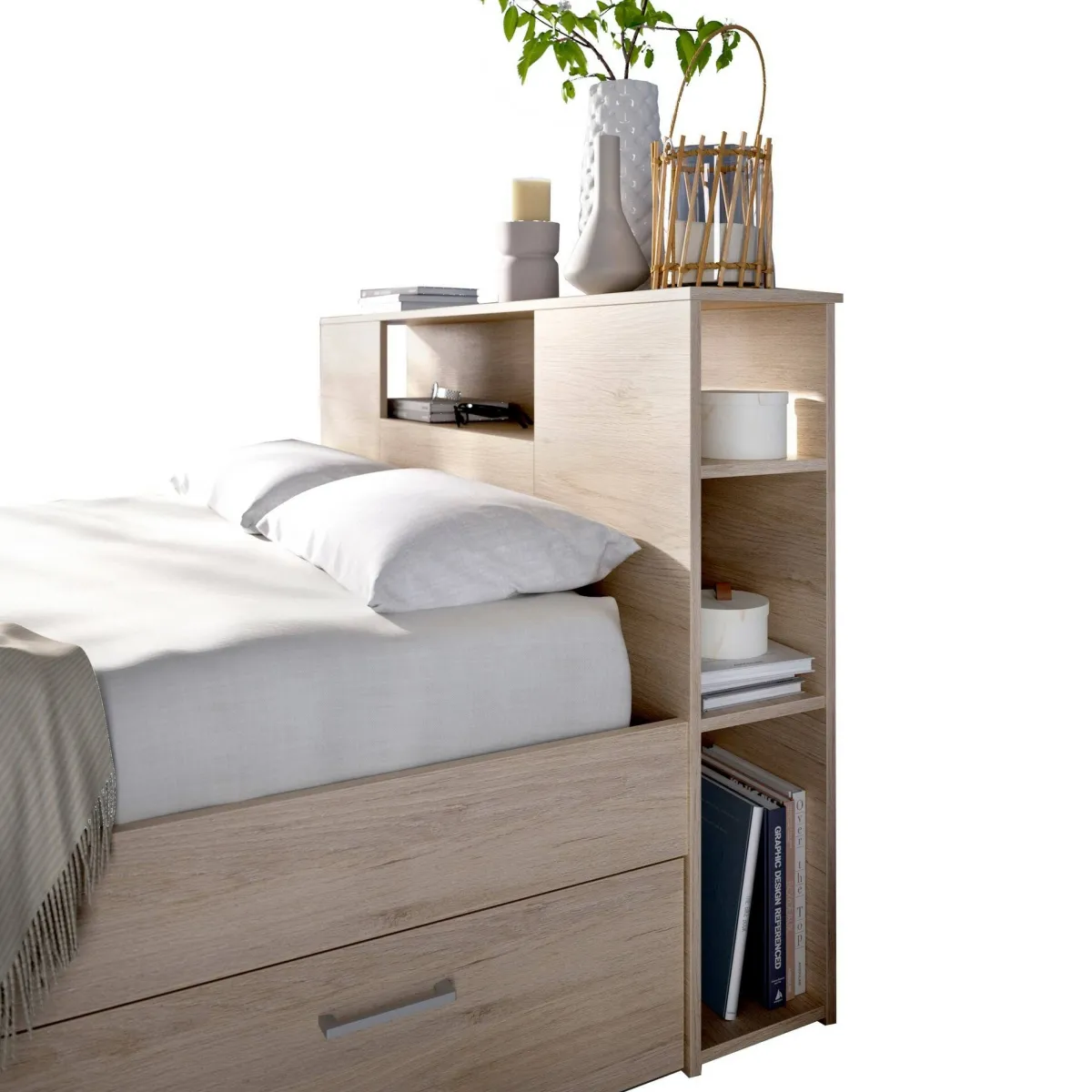 Letti Contenitore > Dmora Letto francese elegante rovere 218x149cm - Conching Marrone Rovere