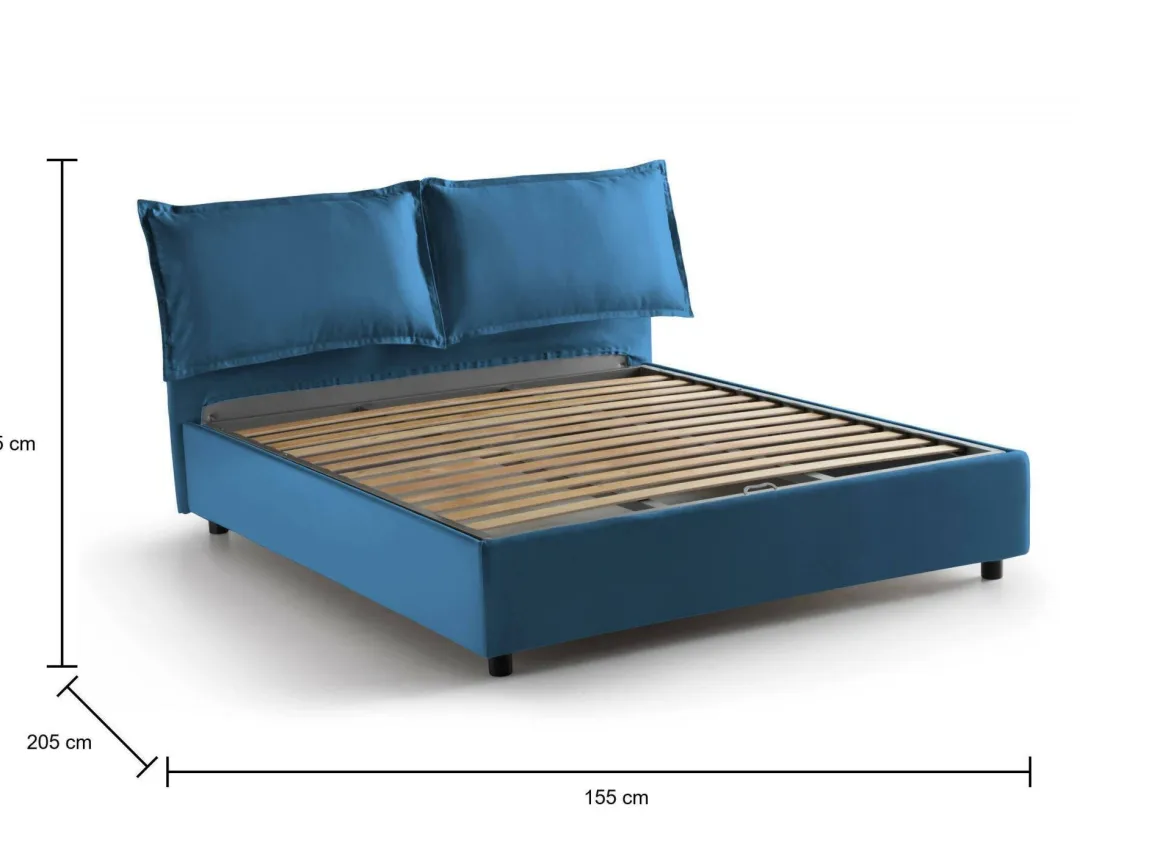 Letto francese imbottito blu 155x205cm - Askari
