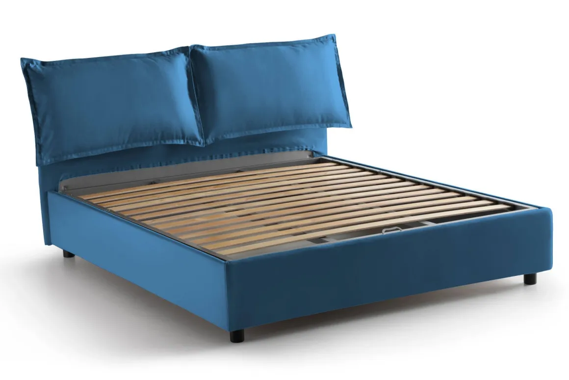 Letto francese imbottito blu 155x205cm - Askari