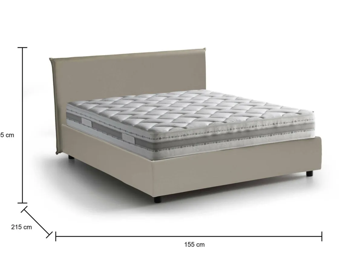 Letti Contenitore|Letti Alla Francese > Dmora Letto francese imbottito tortora 155x215cm - Morganite Grigio Tortora