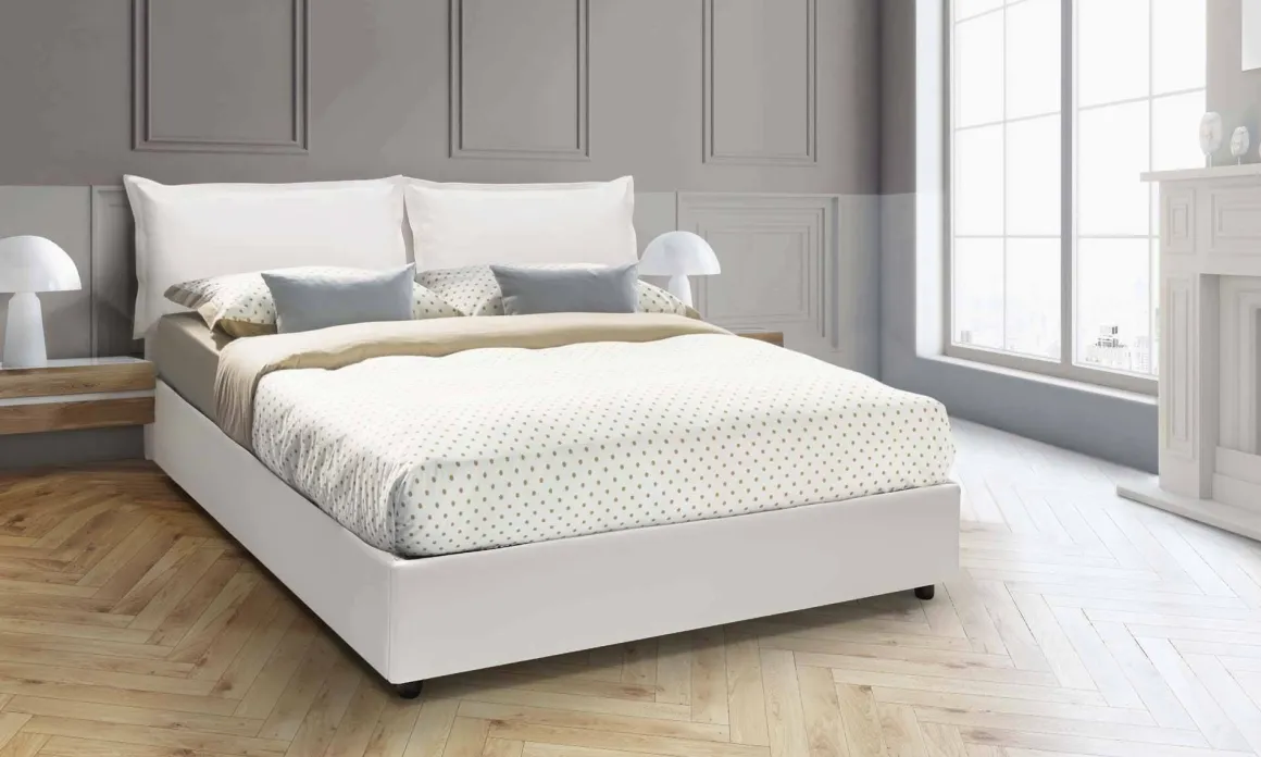 Letto francese in legno bianco 155x205cm - Amelh