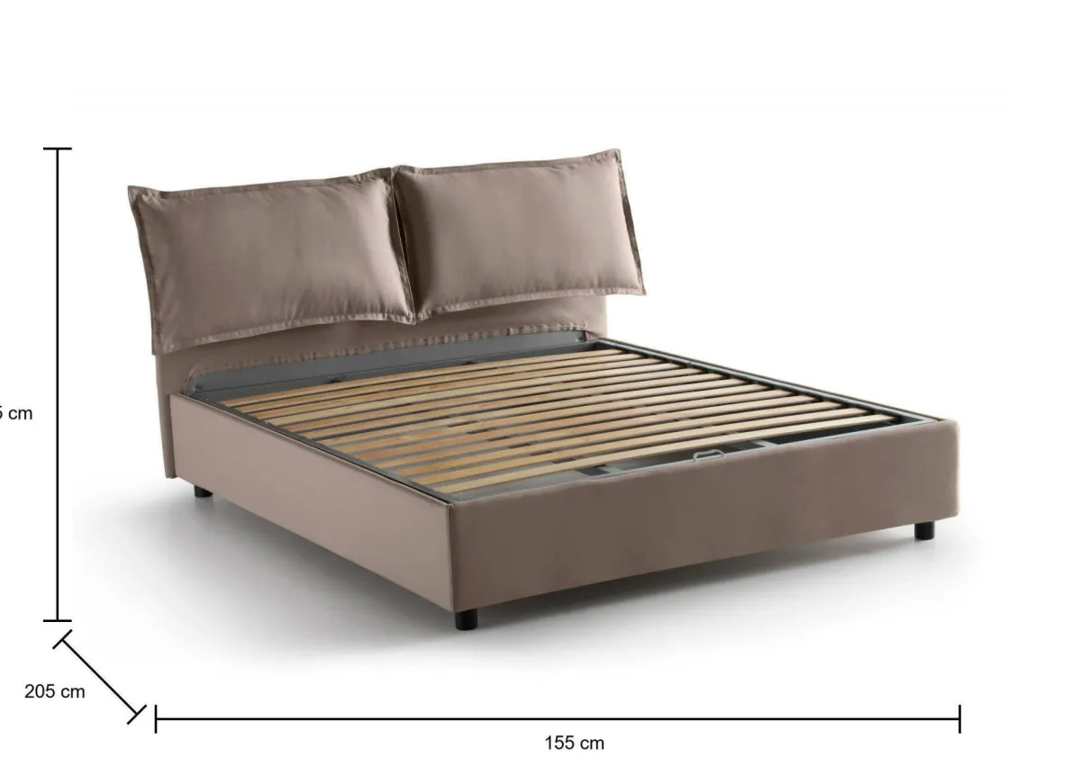 Letti Contenitore|Letti Alla Francese > Dmora Letto francese in legno tortora 155x205cm - Askari Grigio Tortora