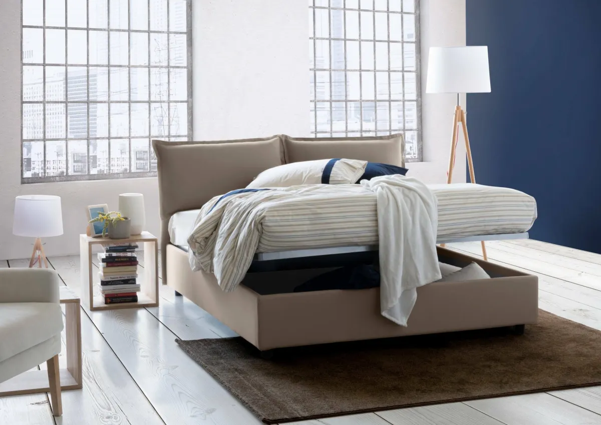 Letti Contenitore|Letti Alla Francese > Dmora Letto francese in legno tortora 155x205cm - Askari Grigio Tortora