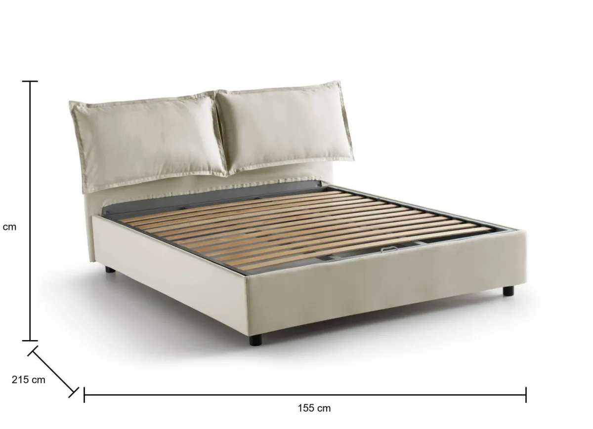 Letti Contenitore|Letti Alla Francese > Dmora Letto francese in tessuto 155x215cm - Agalo Beige