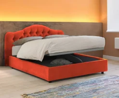 Letti Matrimoniali|Letti Contenitore > Dmora Letto Matrimoniale Materasso Incluso Sfoderabile, Contenitore Made in Italy - Allik Arancione