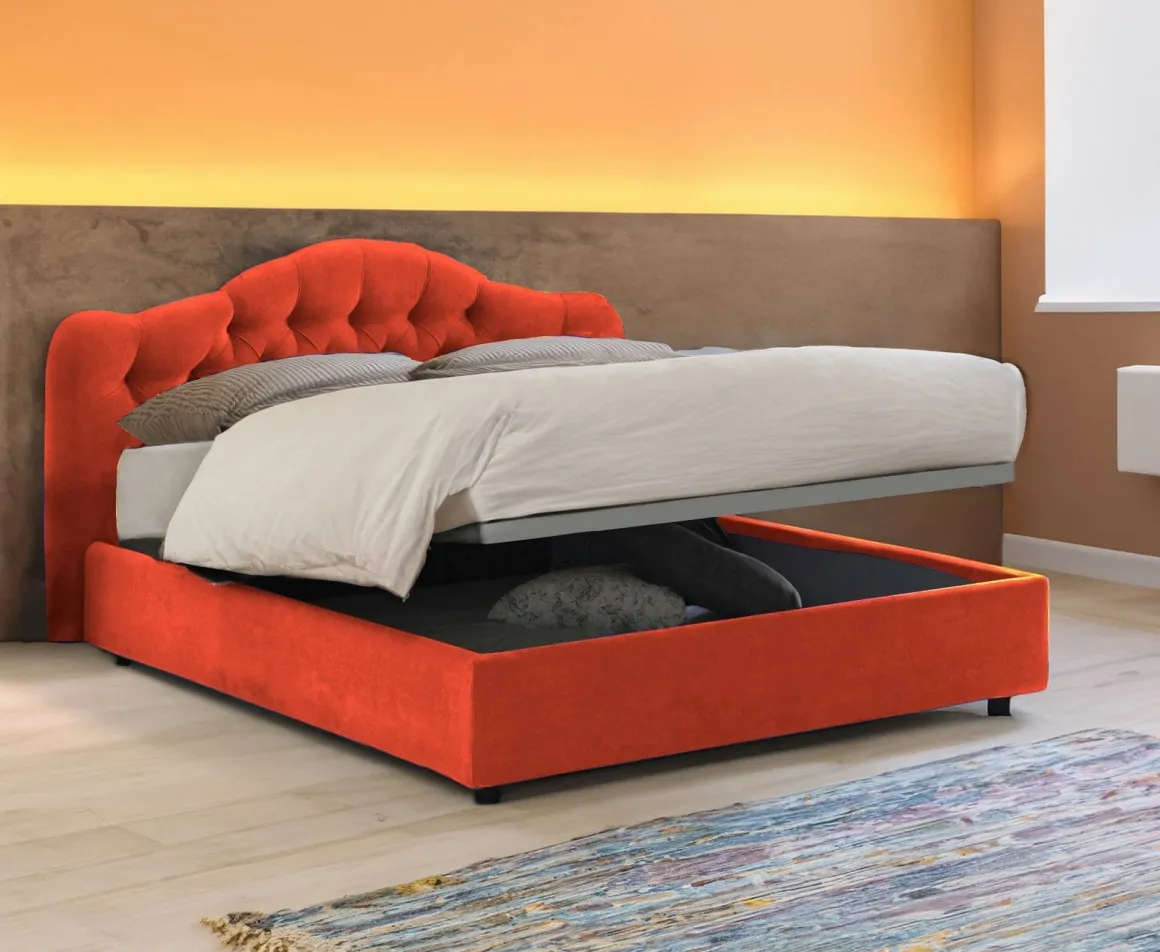 Letti Matrimoniali|Letti Contenitore > Dmora Letto Matrimoniale Materasso Incluso Sfoderabile, Contenitore Made in Italy - Allik Arancione