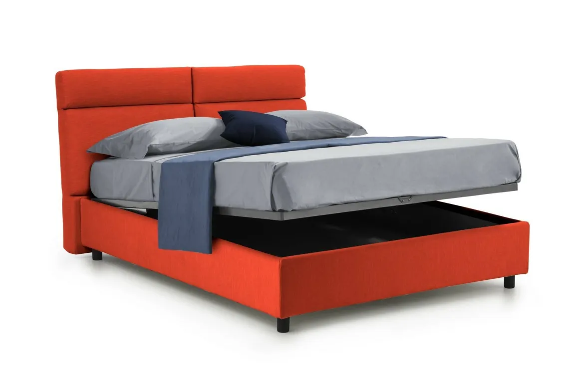Letti Matrimoniali|Letti Contenitore > Dmora Letto Matrimoniale Materasso Incluso Sfoderabile, Contenitore Made in Italy - Asica Arancione