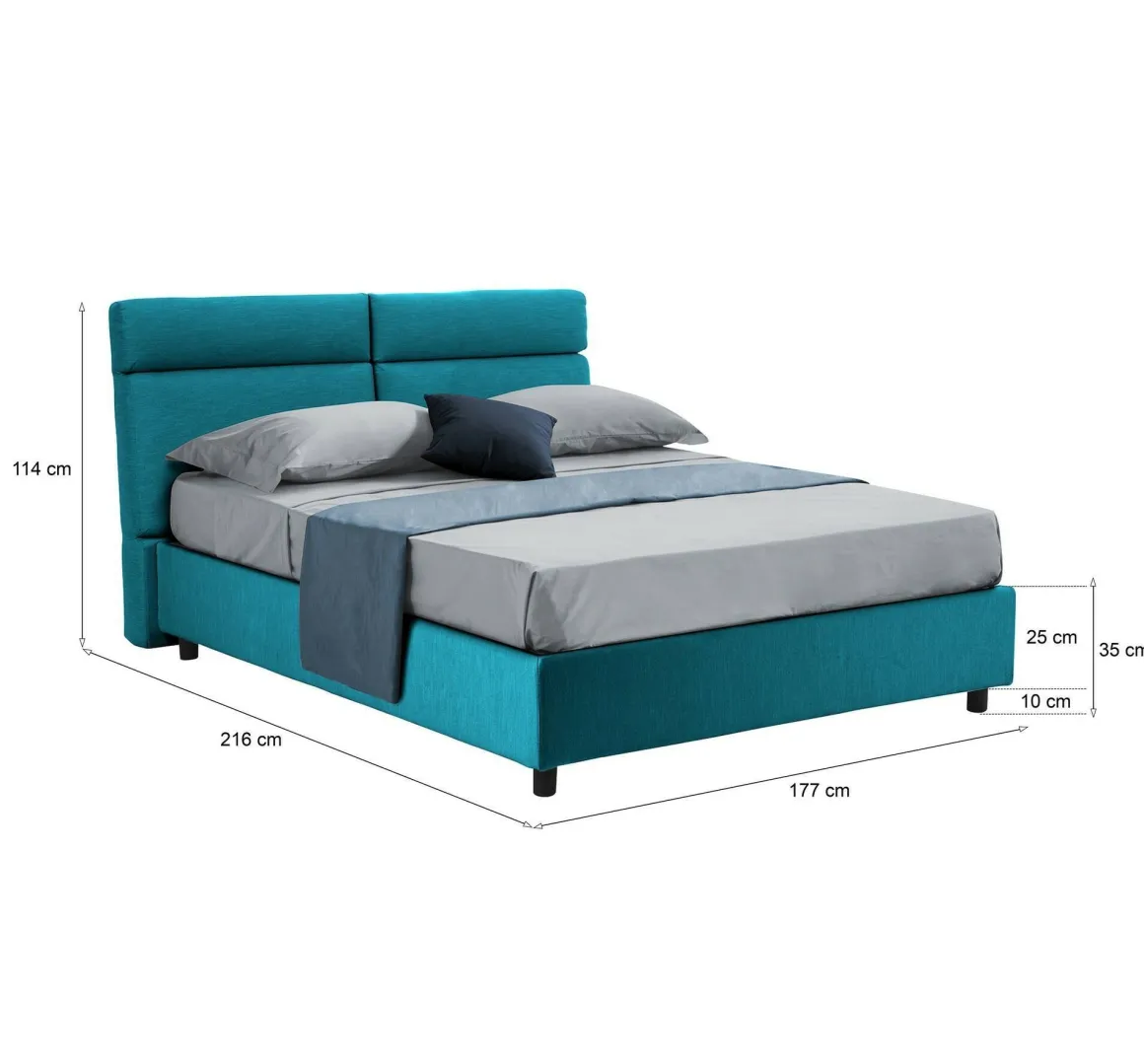 Letto Matrimoniale Azzurro Sfoderabile Contenitore, Dimensione Materasso 160x190 cm Made in Italy - Alcatron