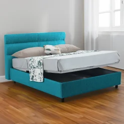 Letto Matrimoniale Azzurro Sfoderabile Contenitore, Dimensione Materasso 160x190 cm Made in Italy - Brienno