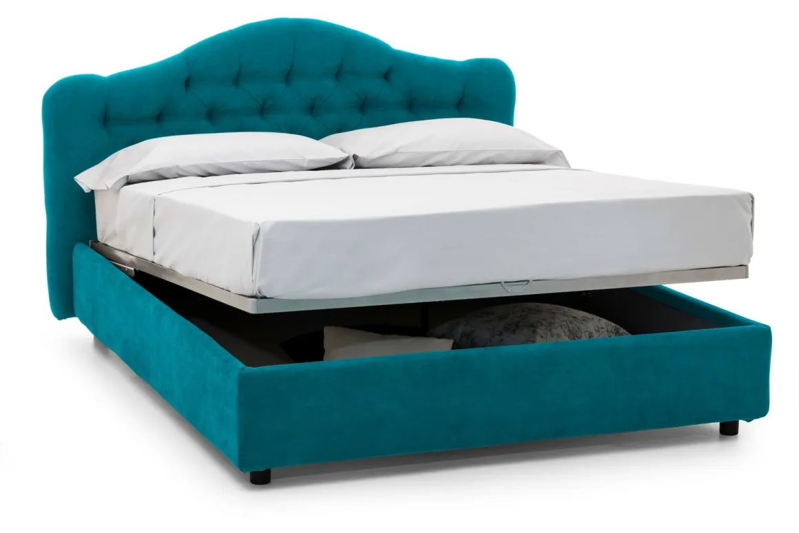 Letto Matrimoniale Azzurro Sfoderabile Contenitore, Dimensione Materasso 160x200 cm Made in Italy - Aly