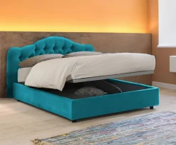 Letto Matrimoniale Azzurro Sfoderabile Contenitore, Dimensione Materasso 160x200 cm Made in Italy - Aly