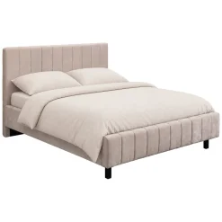 Letto Matrimoniale Beige Dimensione Materasso 160x200 cm Testiera e Giroletto Imbottiti, Imbottito - Exmouth