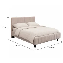 Letto Matrimoniale Beige Dimensione Materasso 160x200 cm Testiera e Giroletto Imbottiti, Imbottito - Exmouth