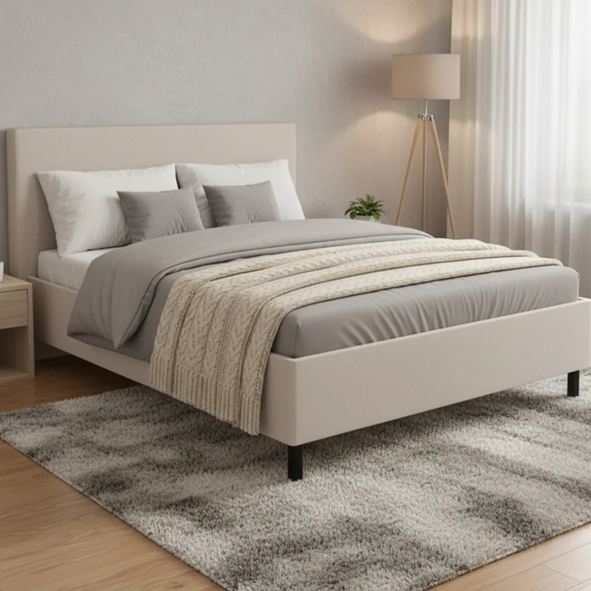 Letti Matrimoniali > Dmora Letto Matrimoniale Beige Grigio Tortora Dimensione Materasso 160x200 cm Imbottito, Testiera Imbottita - Uboldo Grigio, Beige Tortora