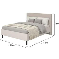 Letti Matrimoniali > Dmora Letto Matrimoniale Beige Grigio Tortora Dimensione Materasso 160x200 cm Imbottito, Testiera Imbottita - Uboldo Grigio, Beige Tortora
