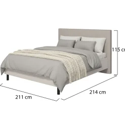 Letto Matrimoniale Beige Grigio Tortora Dimensione Materasso 180x200 cm Imbottito, Testiera Imbottita - Pavarolo
