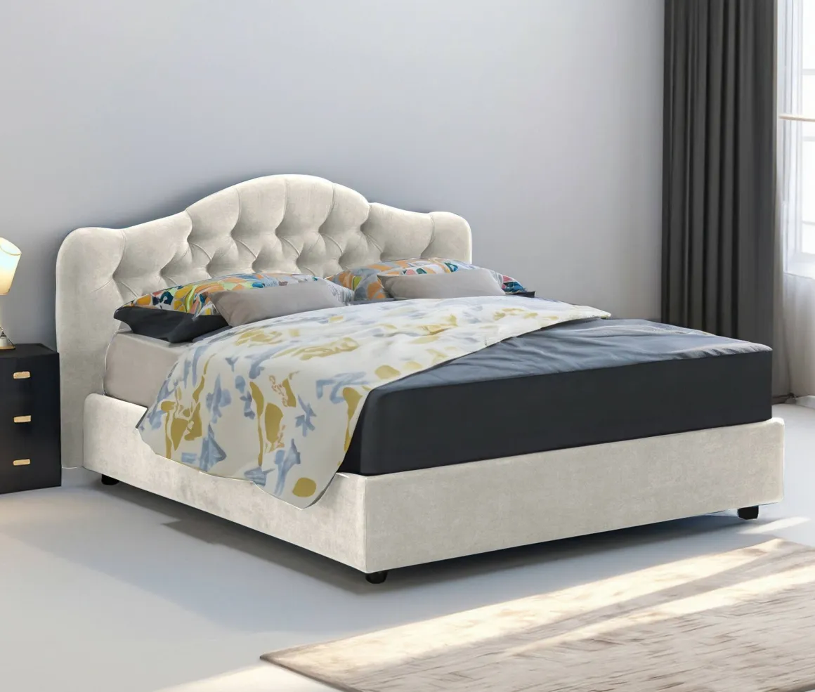 Letto Matrimoniale Beige Materasso Incluso Sfoderabile, Contenitore Made in Italy - Allik